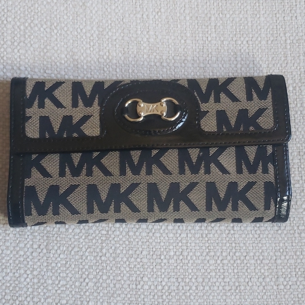 Michael Kors gray and black canvas and leather wallet
